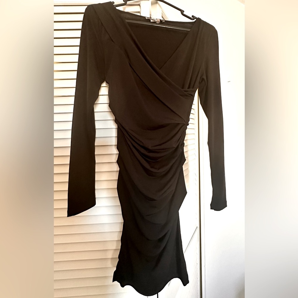 Nikibiki black long sleeved ruched dress.